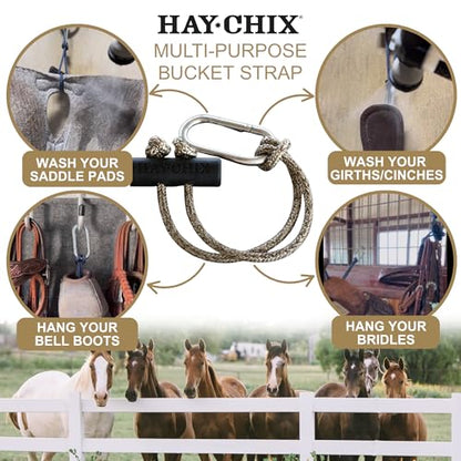 hay chix Half Bale Hay Net & Bucket Strap Bundle | 1 3/4" Holes, R. Gold
