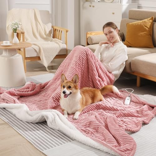 Pink Heated Blanket Full Size Electric Blanket Full 72X84 Machine Washable - color: Dusty Rose, size: Full(72"x84")