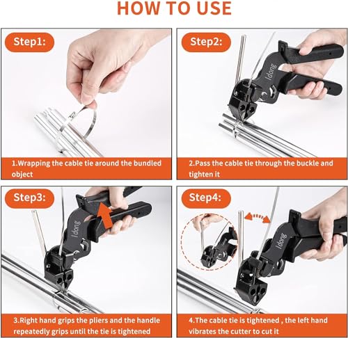 Idong Metal tie wrap Gun kit,Stainless Steel Cable Tie Gun and 100PCS 4.6 x 270mm Stainless Steel Cable Ties,Zip Tie Tool,Cable Tie Gun