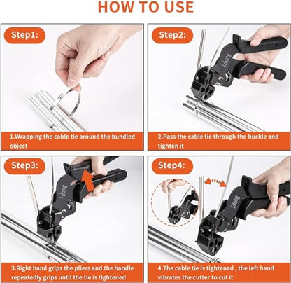 Idong Metal tie wrap Gun kit,Stainless Steel Cable Tie Gun and 100PCS 4.6 x 270mm Stainless Steel Cable Ties,Zip Tie Tool,Cable Tie Gun