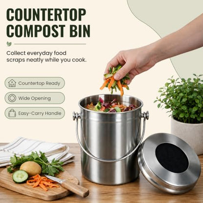 Epica Kitchen Compost Bin for Kicthen Countertops, 1.3 Galllon - Silver - color: silver