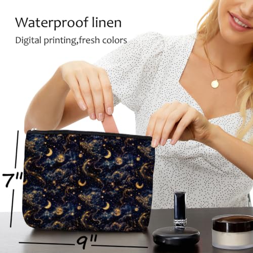Blue Leaves Navy Starry Night Makeup Bag Moon Star Cosmetic Bag - color: Multicolor 1618