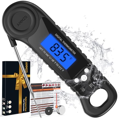 AMMZO Meat Thermometer Digital, Instant Read Food Thermometer for Cooking, Grilling, Baking, Frying & Candy Making, Essentials Kitchen Gadgets Accessory, Gifts for Men Women Dad Mom Birthday - color: Black