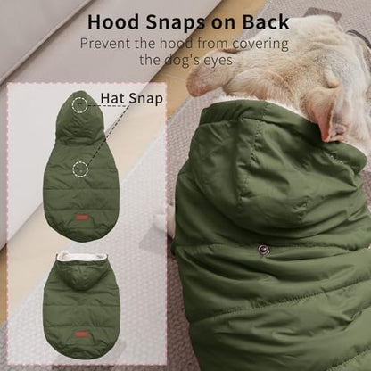 Vecomfy Warm Dog Coats with Hoodie,Winter Dog Jackets for Medium Dogs - color: Green, size: Large