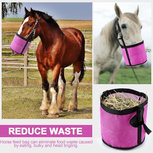 2 Pcs Horse Feed Bag, Heavy Duty Mesh Feeder with Adjustable Strap, Pink - color: Pink