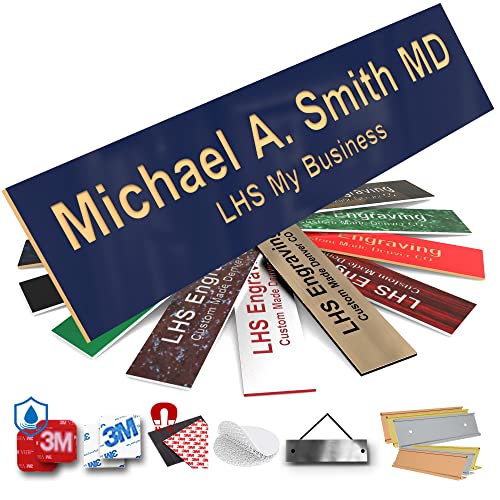 Custom Engraved Office Door Name Plate & Desk Signs, Navy Blue, 2x4 - color: B10 - Navy Blue & Gold Lettering, size: 2in x 4in (5.1cm x 10.1cm)