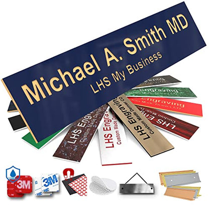 Custom Engraved Office Door Name Plate & Desk Signs, Navy Blue, 2x4 - color: B10 - Navy Blue & Gold Lettering, size: 2in x 4in (5.1cm x 10.1cm)