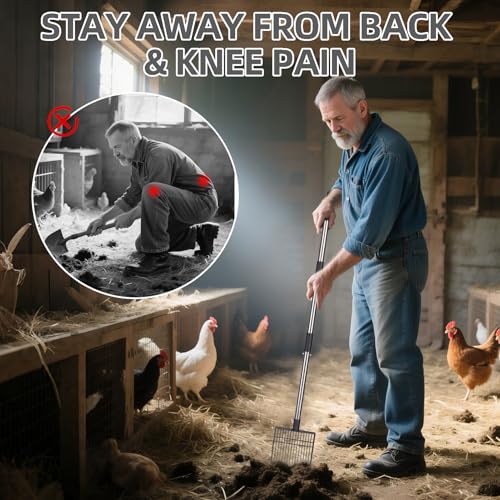 PUPTECK Large Chicken Poop Scooper - Adjustable Long Handle Poop Scooper with Deep Shovel, Detachable Heavy Duty Shovel Multifunctional Chicken Cleaning Tool Coop Accessories(20"-40") - size: L(Length 20"-40", Width 5.7")