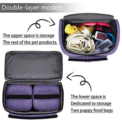 BAGLHER Pet Travel Bag, Double-Layer Pet Supplies Backpack (for All Pet Travel Supplies), Pet Travel Backpack with 2 Silicone Collapsible Bowls and 2 Food Baskets Purple - color: Purple