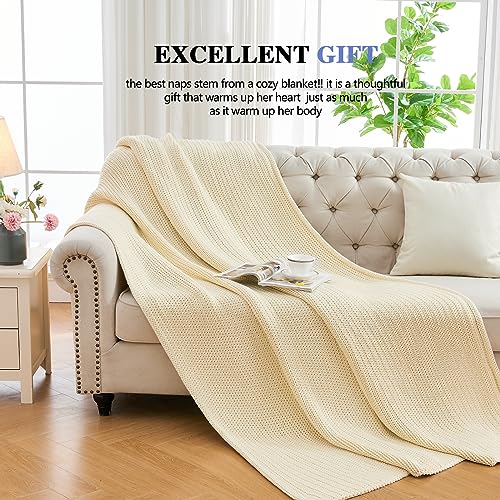 L'AGRATY Knitted Weighted Blanket 48"x72" 15lbs for Adults Cooling - color: Cream White, size: 48" x 72" | 15 lbs