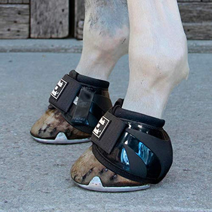 BACK ON TRACK Performance Equine Durable Rubber Horse Protective Pair of Hoof Bell Boots with Loop Closure, Black, Medium