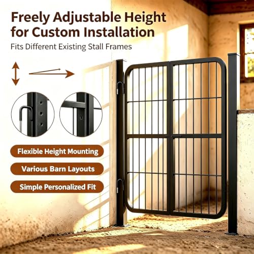 1 Inch Thick Steel Horse Stall Gate, Two-Way Opening Ventilated Horse Stall Guard, Heavy Duty Height Adjustable Grid Metal Stall Front Gate for Daily Home Barn Show Stable Use - size: 48"Wx24"H