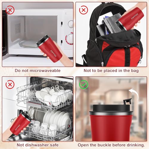 MOMSIV 12oz Travel Coffee Mug, Insulated Coffee Cup with Leakproof Lid - color: A-Red-12oz