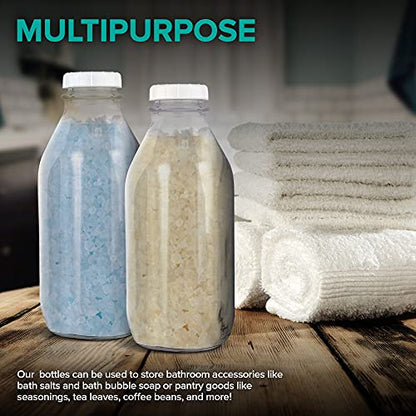 Stock Your Home Liter Glass Milk Bottle with Lid (4 Pack) 32 Oz Jugs and 8 White Caps, Reusable Food Grade Container for Refrigerator, Juice, Oat or Plant Milks, Water, Honey - size: 32oz, style: 4 Pack