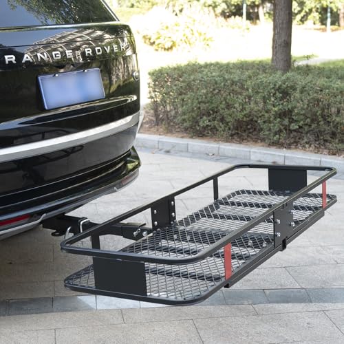 60x 20x 6 Folding Trailer Hitch Mount Cargo Carrier with 58x24x19 Waterproof Bag, Stabilizer, Net & Straps 500LBS Capacity, Powder Coating Luggage Rack Basket Car Storage, Fits 2" Receiver - color: 60x20x6 inch with Bag