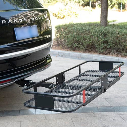 60x 20x 6 Folding Trailer Hitch Mount Cargo Carrier with 58x24x19 Waterproof Bag, Stabilizer, Net & Straps 500LBS Capacity, Powder Coating Luggage Rack Basket Car Storage, Fits 2" Receiver - color: 60x20x6 inch with Bag