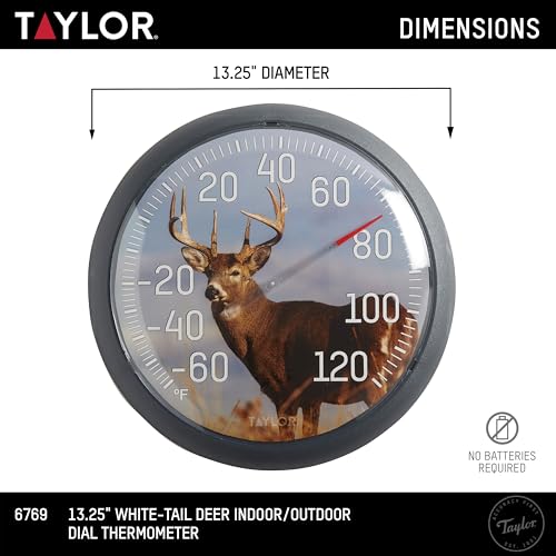 Taylor 13.25 Inch in/Out Dial Weather Thermometer - Deer - style: White Tail Deer