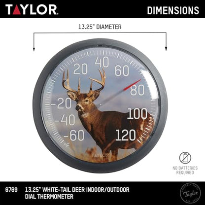 Taylor 13.25 Inch in/Out Dial Weather Thermometer - Deer - style: White Tail Deer