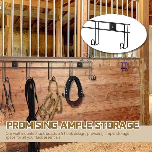 Yaocom 5 Hook 2 Pcs Bridle Hooks Tack Room Metal Wall Hangers Rack, Black - style: 5 Hook