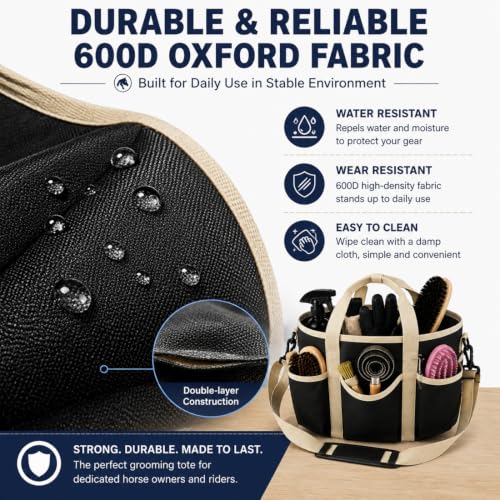 Horse Grooming Tote Bag, 600D Oxford Equestrian Organizer with Strap - color: Blue
