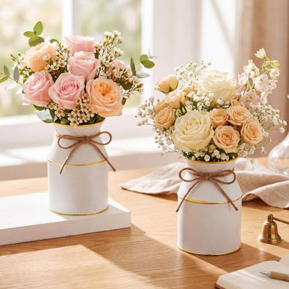 Domensi 6 Pcs Farmhouse Metal Flower Vase, White and Gold - color: White and Gold