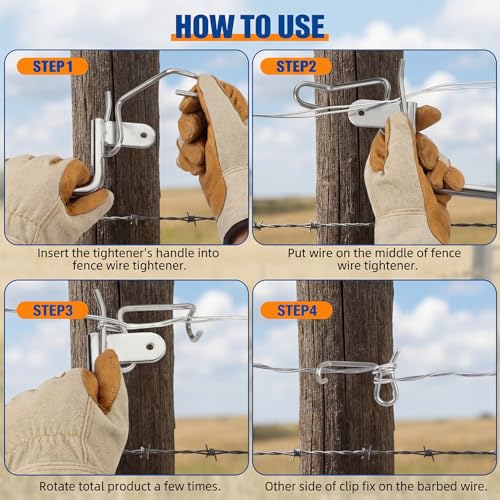40 Pack 6mm Fence Wire Tighteners with 1 Tightener Tool Combo, 1/4" Barb Wire Tightener for Fast Tighting Metal Fence Post and Garden Fence Wire（Tighteners Handle）