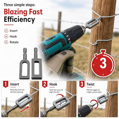 Wire Twister Tool for Drill, Electric Drill Wire Twisting Tool with 1/4" Hex Shank, Heavy Duty Drill Wire Twister for Fence Construction Rebar Tying (2PCS)