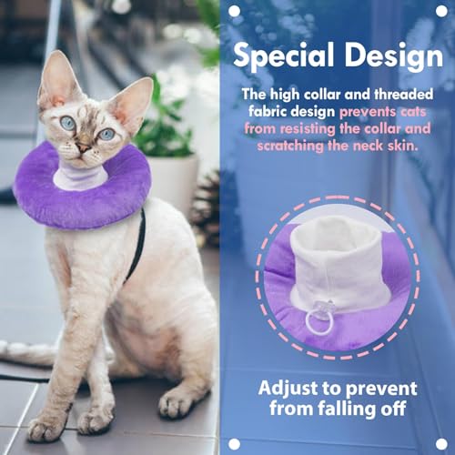 Lightweight Soft Cat Cone After Surgery, Adjustable Donut Collar with Drawstring Buckle, Scratch Resistant, Machine Washable, Suitable for Head/Foot Wounds Recovery, Purple Large - color: Purple, size: Large (Neck:9")