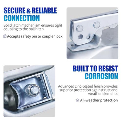 2000lb Straight Trailer Coupler for 1-7/8" Ball, 3" Channel | Designed for 3" channel widths and 1-7/8" hitch balls. Features a zinc-plated finish for durability. - size: 1-7/8" Ball 3" Channel 2,000 lbs