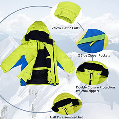 YINGJIELIDE Boy's Waterproof Ski Jacket,Kids Outdoor Snowboarding windproof Jacket,Fleece Lined Hooded,Warm Winter Snow Coat - color: Fluroscent Green, size: 5-6 Years