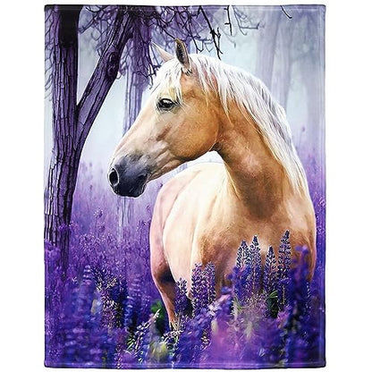HommomH 60"x80" Palomino Horse Blanket with Purple Lavender, Super Soft Fleece Throw Blankets for Girls Women - size: 60" x 80"