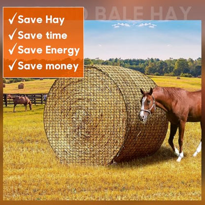 5 x 5 ft Round Bale Hay Net for Horses, with 20 Ropes Netting Comb Zip Tie - color: round