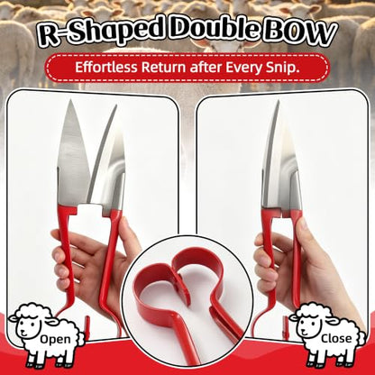 Double Bow Sheep Shears, 6.1" Carbon Steel Blade, Farm Grooming Scissors - color: Red