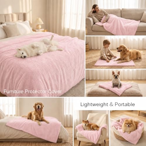 Waterproof Dog Blanket Reversible Fluffy Pet Bed Cover Pink Puppy Blankets Leakproof Sofa Couch Washable Cover Cat Pet Blanket for Warm-M - color: Pink, size: M-100*145cm(40*57in)