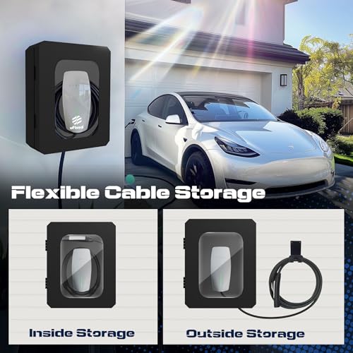 Outdoor EV Charger Enclosure Wall Box with Lock for Tesla Wall charger and Chargepoint with Holder | Weatherproof Visible, Easy to Install, Black