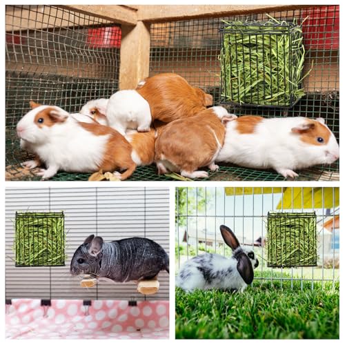 Rabbit Hay Feeder with Lid, Metal Hay Rack with Adjustable Hook - size: Square feeder