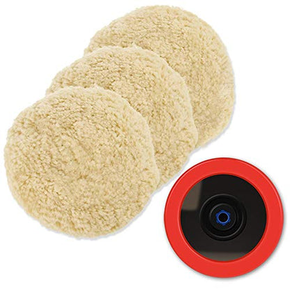 Wool Polishing Pads, SPTA 8"(200mm) 100% Natural Wool Buffing Pad with Hook & Loop Backing 4pcs Set Come with 5/8-11 Thread Backing Plate for Car Polishing, Buffing and Cutting - size: 8inch (200mm)