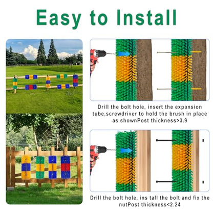 2PCS Livestock Scratching Brush, Goat Scratcher Post with Cleaning Brush, Grooming and Massage Brushes for Horse Cow Sheep, Animal Itch Relief and Back Scratcher - color: Green