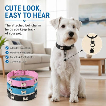 Adjustable PU Leather Dog Collar with Color Matched Bell,Black XL - color: black, size: 13.5-18 Inch