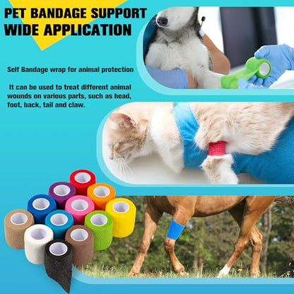 12 Pack Self Adhesive Bandage Wrap, 2 in x 5 Yards Vet Wrap Tape, Blue | Non-Woven Self Adherent Cohesive Bandage for Thumb, Finger, Wrist, Knee, Ankle - color: Blue