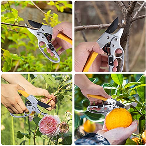 Germany Pruning Shears For Gardening, Arthritis Weak Hand Snips, 4x cutting power trimming, 1-Inch Cut Capacity Garden Clippers, Ergonomic handle, Rust resistant, high strength steel, Sharp - style: Yellow