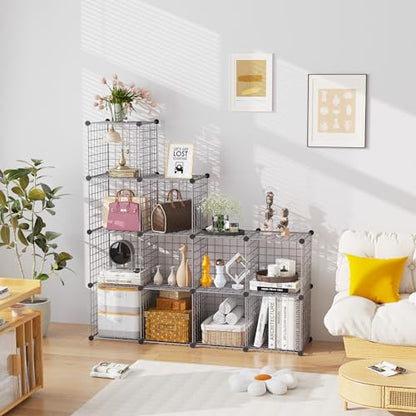 C&AHOME Wire Cube Storage, 12 - Cube Organizer Metal C Grids, Silver Gray - color: Silver Gray