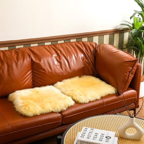 Drydiet 2 Pcs Natural Sheepskin for Bed Sores 17x17 in,Square,Beige - color: Beige, style: Square