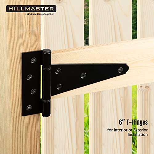 HILLMASTER 6 Inch T-Strap Heavy Duty Shed Door Hinges Gate Strap Hinges Black Tee Hinge Wrought Hardware for Wooden Fences,Yard,Barn Door,Rustproof(2 Pack) - size: 6in 2Pack