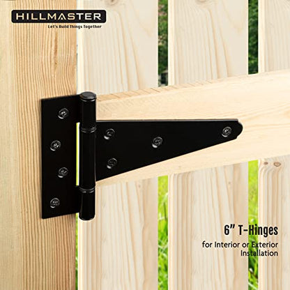 HILLMASTER 6 Inch T-Strap Heavy Duty Shed Door Hinges Gate Strap Hinges Black Tee Hinge Wrought Hardware for Wooden Fences,Yard,Barn Door,Rustproof(2 Pack) - size: 6in 2Pack
