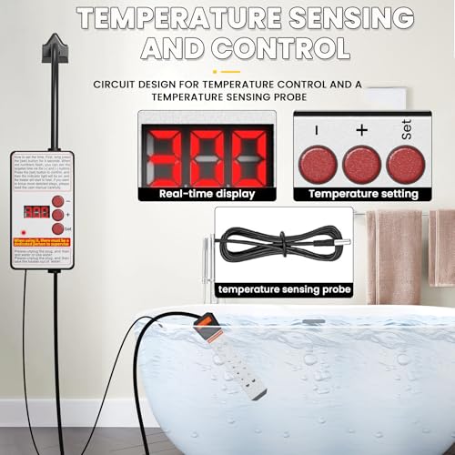Immersion Water Heater, 2000W Portable Pool Heater with Thermostat & Auto Shut-Off, Electric Bucket Heater with Protective Cover for Inflatable/Above Ground Pools, Bathtub, Camping - Shiny Black - color: Shiny Black