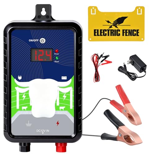 12KV DC AC Powered Electric Fence Charger, 15 Miles 4 Joules Pulse - color: Blue