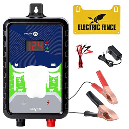 12KV DC AC Powered Electric Fence Charger, 15 Miles 4 Joules Pulse - color: Blue