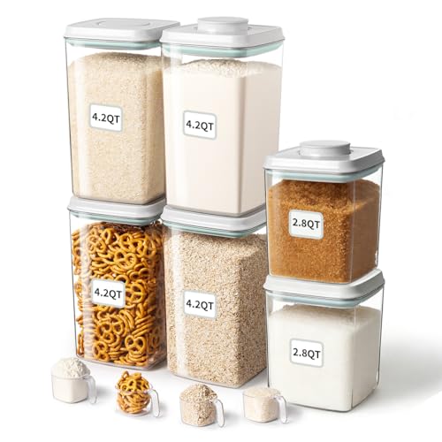 Ankou Food Storage Container Sets, 2.8 Qt *2+ 4.2 Qt *4 Airtight Canisters with Lids and 130ml Scoop, BPA-Free Plastic Pantry Containers for Flour, Sugar, Rice - color: 4L*4 + 2.65L*2
