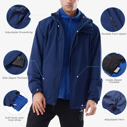 CAMEL CROWN Men's Ski Jacket 3 in 1 Waterproof Winter Jacket Snow Jacket Windproof Hooded with Inner Warm Fleece Coat - color: Blue B612, size: Medium